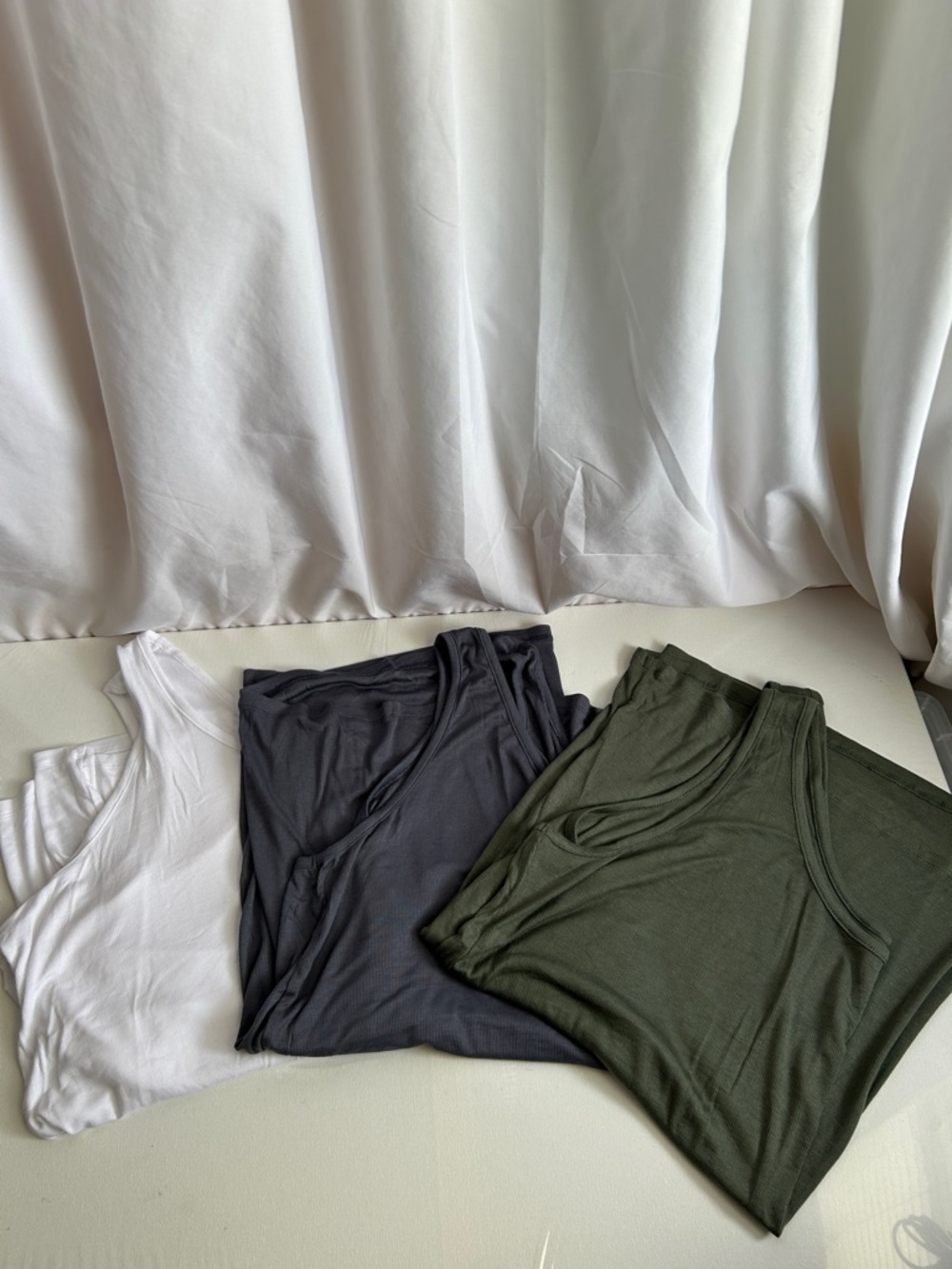Terra & Sky Women’s Scoop Neck Rib Tank Tops - White, Charcoal, Green (3-Pack)